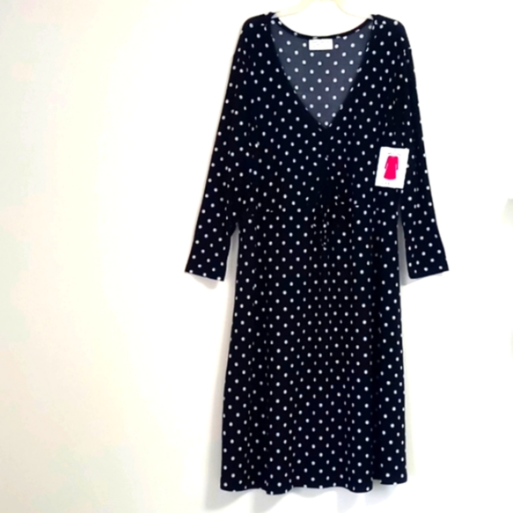 NEW Bobbie Brooks dress 1X black with white dots